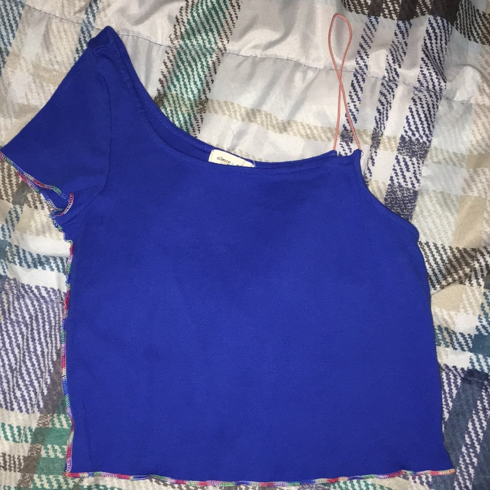 urban outfitters blue one shoulder top